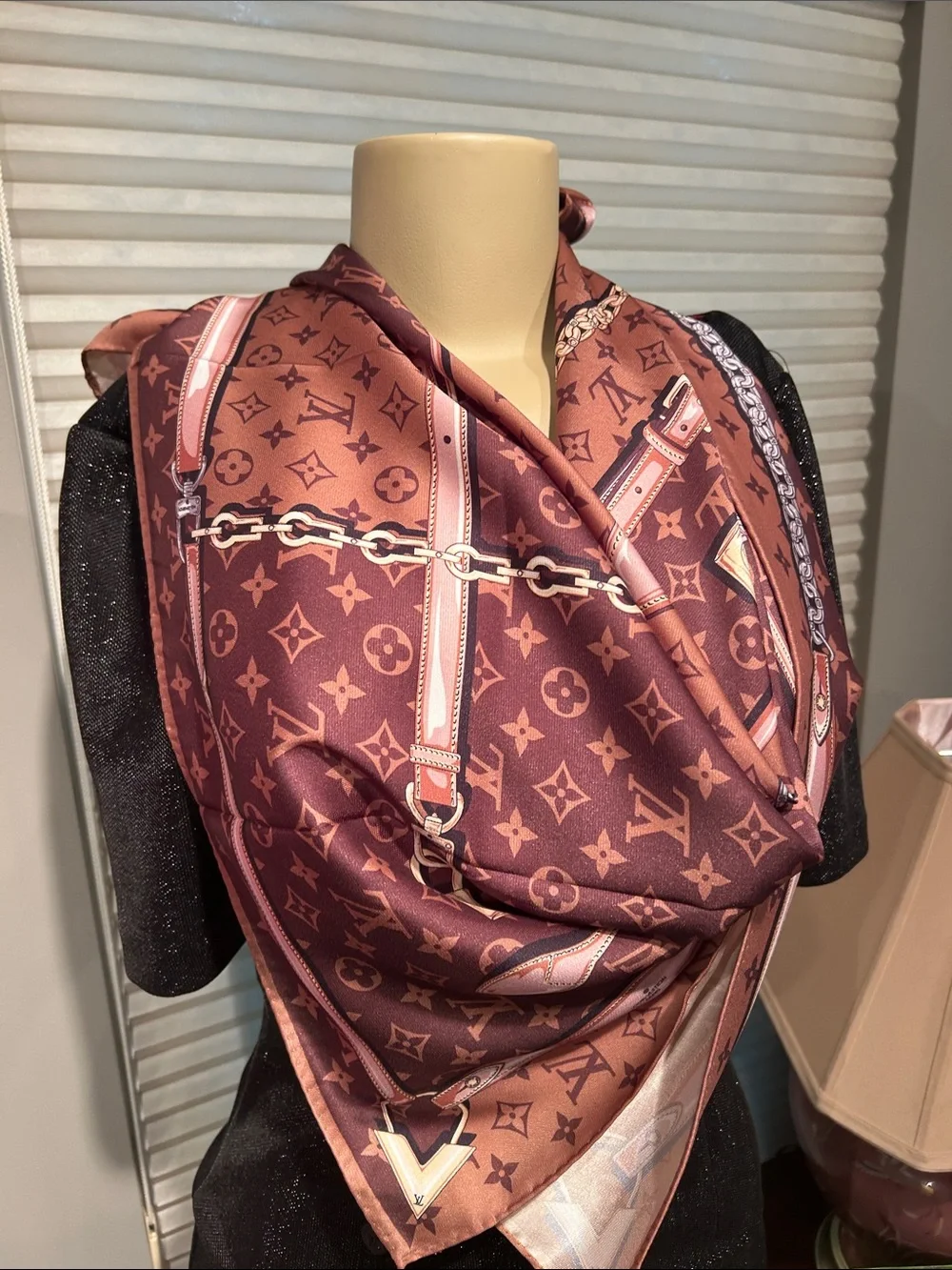 Designer-Inspired Brown Monogram Silk Scarf